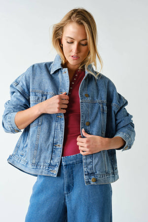 Boxy Denim Trucker Jacket: Medium Wash