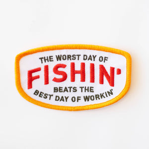 Fishin' Beats Workin' Embroidered Iron on Patch