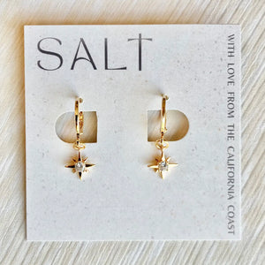 STARBURST HUGGIE HOOPS | gold | North star charm earrings