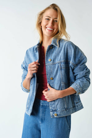 Boxy Denim Trucker Jacket: Medium Wash