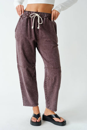 Cotton Blend Cropped Straight Leg Pants : Coffee Bean