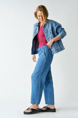 Boxy Denim Trucker Jacket: Medium Wash