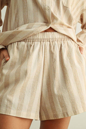 Coastal Striped Pull On Shorts - Oatmeal