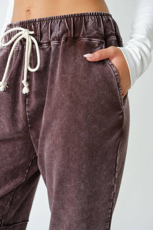 Cotton Blend Cropped Straight Leg Pants : Coffee Bean