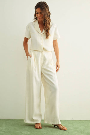 Molly Button Front Crop Blouse - Cream