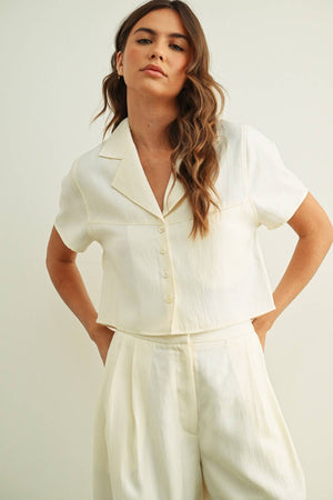 Molly Button Front Crop Blouse - Cream