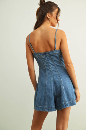 Paneled Washed Denim Romper