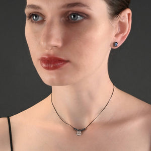 Tiny Stamped Fuck w/ Hematite Beads Short Necklace -Gunmetal