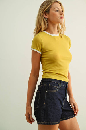 Essential Ringer Short Sleeve Tee : Mustard/Cream