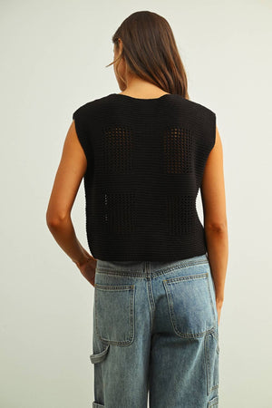 Round Neck Crochet Crop Top - Black