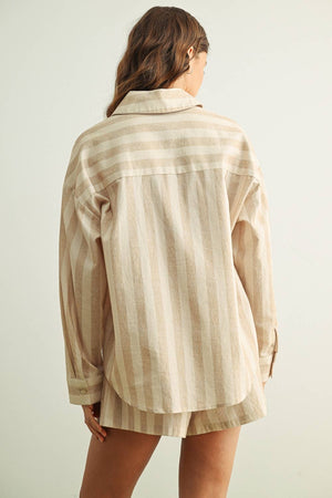 Coastal Striped Pull On Shorts - Oatmeal