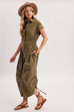 Button Down Jumpsuit - Olive