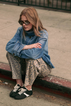 Leopard Print Barrel-Leg Pants