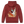 Brick red hoodie with male and female mallard ducks taking off from a patch of tan grass on the back