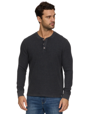Vintage Soft Waffle Henley - Charcoal