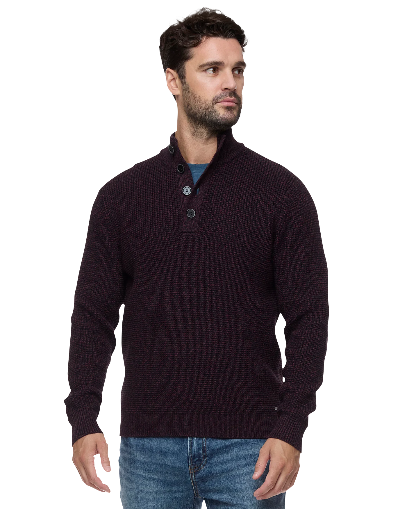 Flag & Anthem 1/4 Button Knit Sweater - Maroon