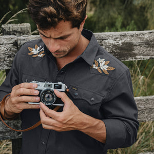 Crosscut Deluxe Longsleeve - Orange Blossoms - Antique Black
