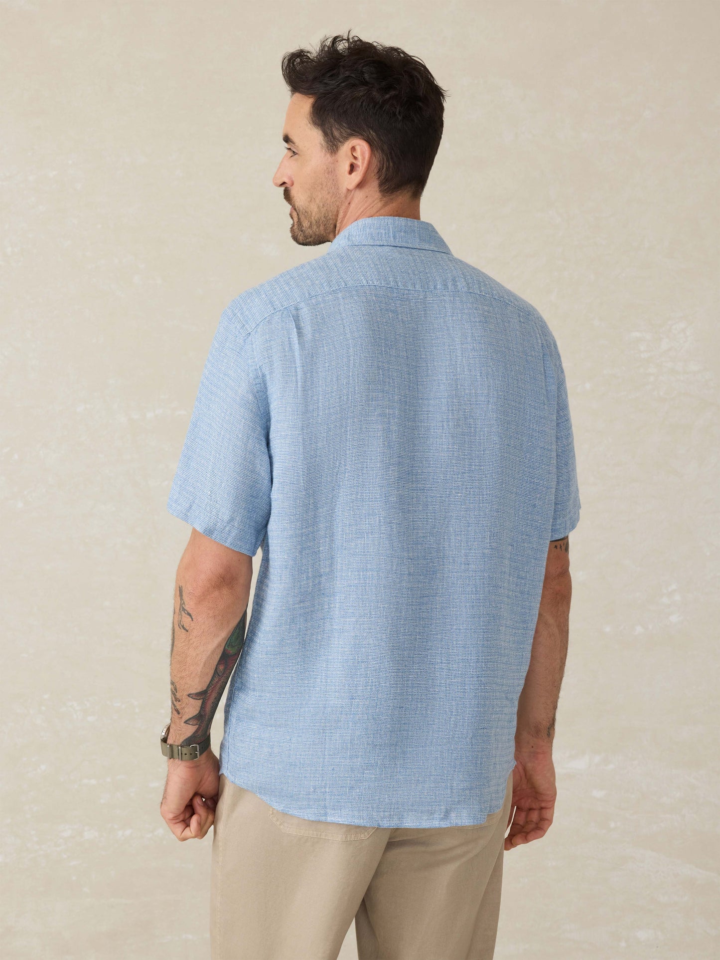 Linen Palma Linen Shirt - Blue Basketweave