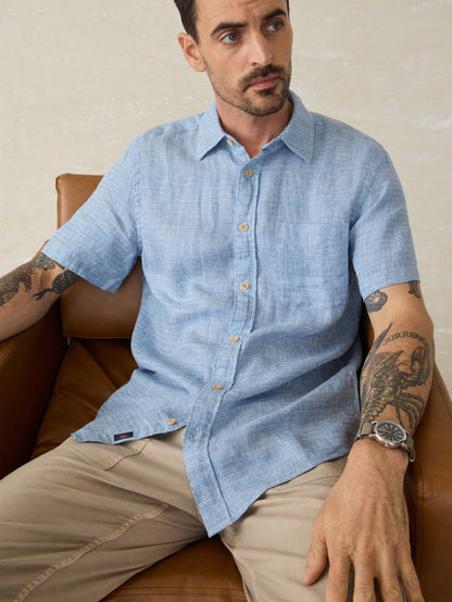 Linen Palma Linen Shirt - Blue Basketweave