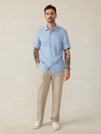 Linen Palma Linen Shirt - Blue Basketweave
