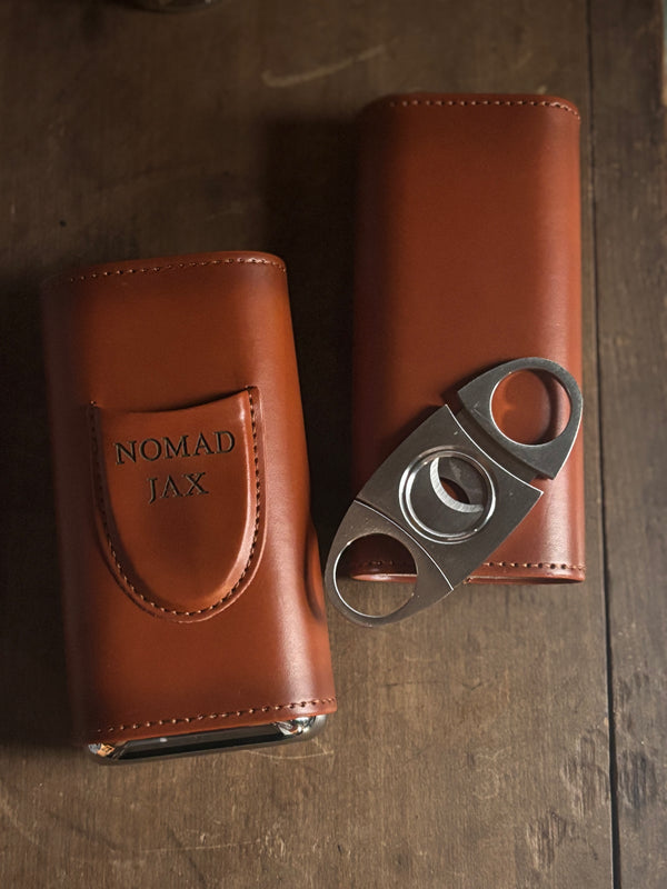 Nomad Jax 3-Cigar Leather Case with Cutter