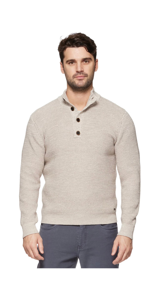 Flag & Anthem 1/4 Button Knit Sweater - Oatmeal Heather