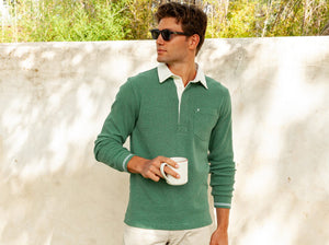Waffle Rugby Shirt - Heather Green