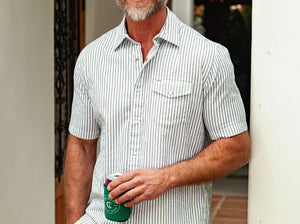 Short Sleeve Performance Pearl Snap - Sage Seersucker