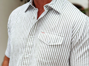 Short Sleeve Performance Pearl Snap - Sage Seersucker