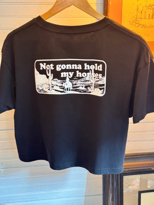 Hold My Horses Crop Tee- Blk/Wt