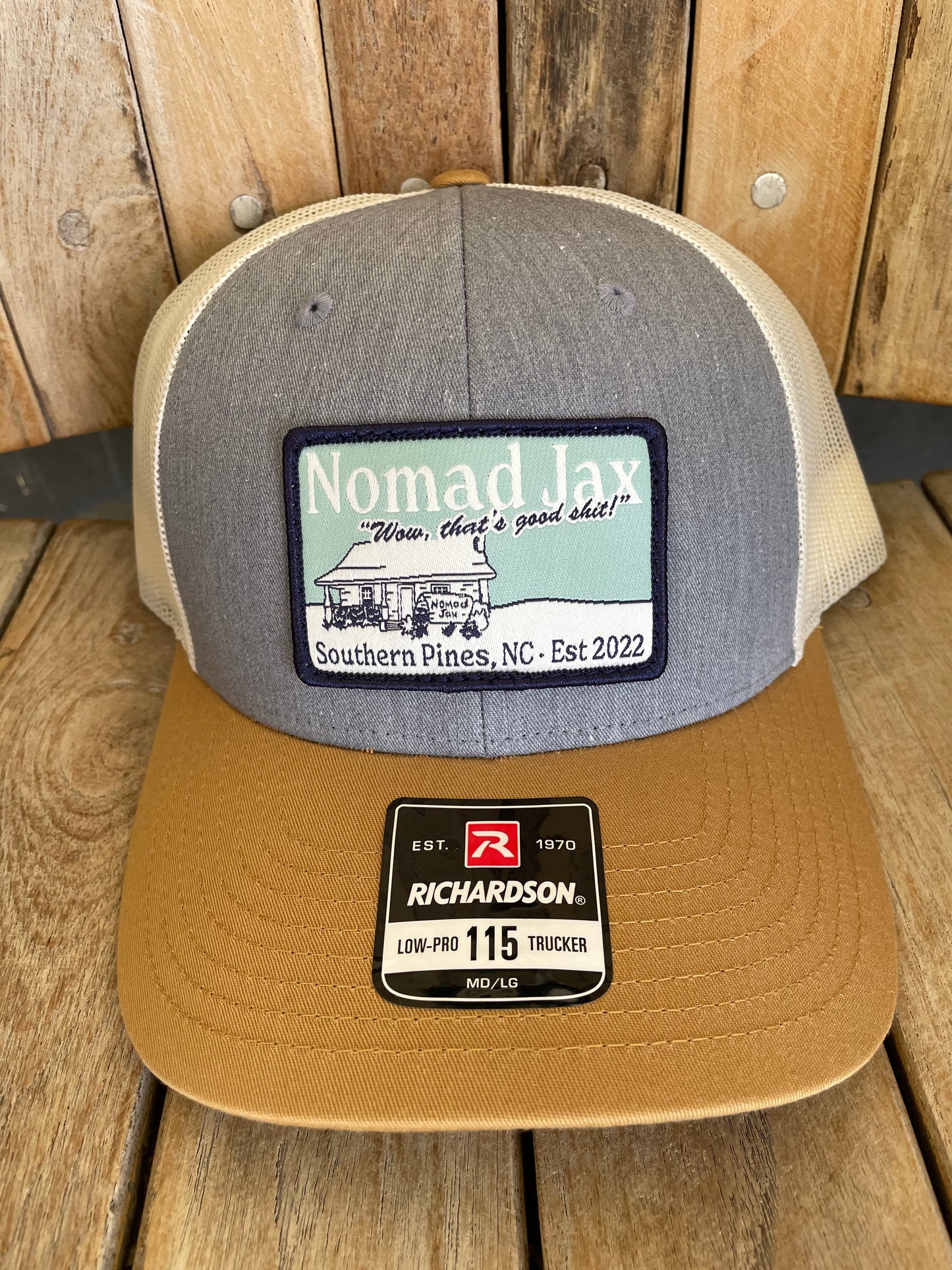 "Wow, that's good shit!" Trucker Hat - Heather Grey/Birch/Amber Gold