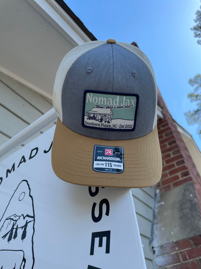 "Wow, that's good shit!" Trucker Hat - Heather Grey/Birch/Amber Gold