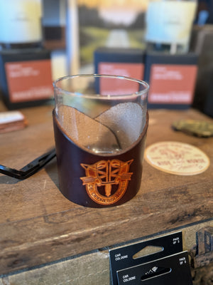 Leather Rocks Glass - Motley Stamp Leather Wrap Barware: Special Forces