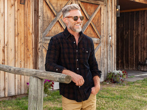 Corduroy Pearl Snap : Black Plaid