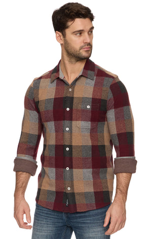 Mathis LS Box Plaid : Maroon/Grey/Tan