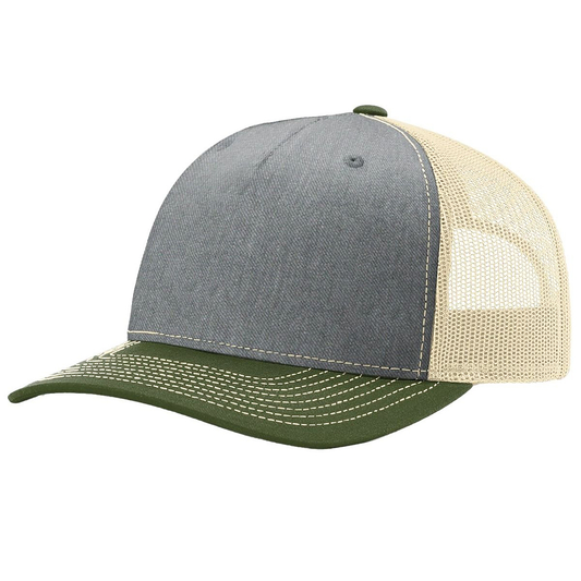 Richardson 112 Five-panel Trucker Cap - Heather Gray/Birch/Army Olive