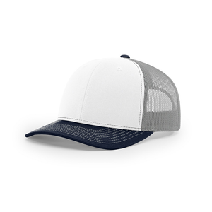 Richardson 112 Trucker Snapback Cap - White/Aluminum/Navy