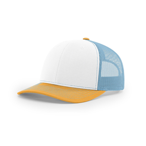 Richardson 112 Trucker Snapback Cap - White/Columbia Blue/Yellow