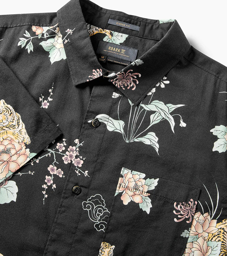 Journey Short Sleeve Button Up Shirt - Tiger Lotus Black