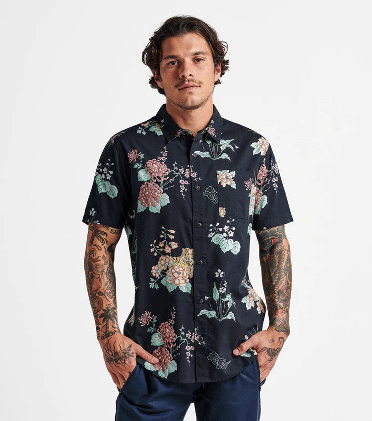 Journey Short Sleeve Button Up Shirt - Tiger Lotus Black