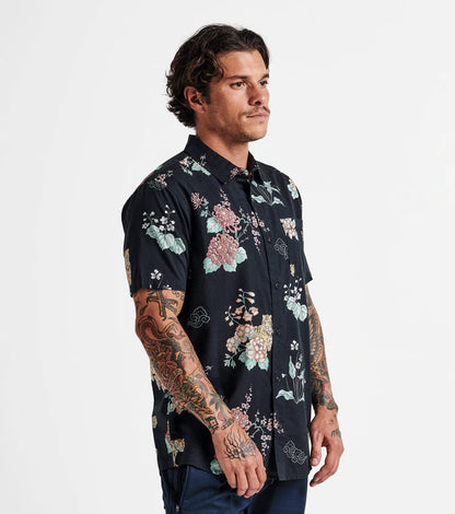 Journey Short Sleeve Button Up Shirt - Tiger Lotus Black