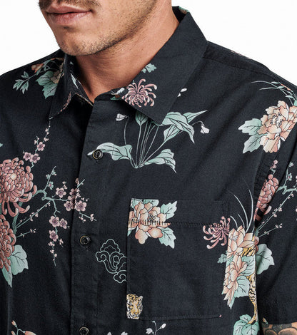 Journey Short Sleeve Button Up Shirt - Tiger Lotus Black