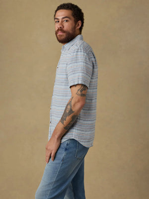 Short Sleeve Palma Linen Shirt - Blue Gulf Stripe