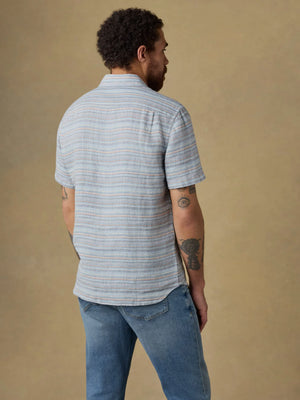 Short Sleeve Palma Linen Shirt - Blue Gulf Stripe