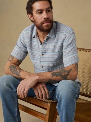 Short Sleeve Palma Linen Shirt - Blue Gulf Stripe
