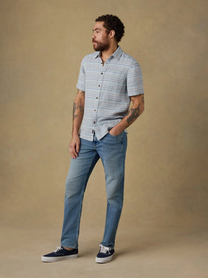 Short Sleeve Palma Linen Shirt - Blue Gulf Stripe