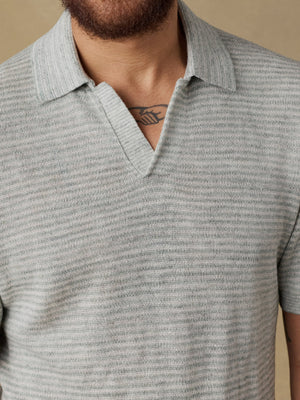 SS Linen Sweater Polo- Beach Tree Stripe