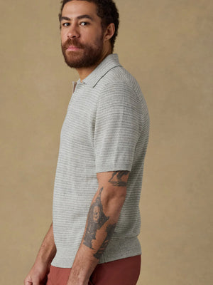 SS Linen Sweater Polo- Beach Tree Stripe