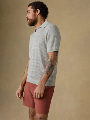 SS Linen Sweater Polo- Beach Tree Stripe