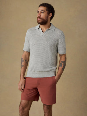 SS Linen Sweater Polo- Beach Tree Stripe